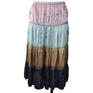 Derek Heart Pink and Blue Tie-Dye Midi Skirt with Sequins Size Large